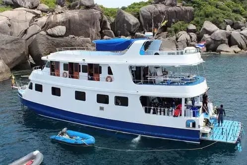 Manta Queen 2 liveaboard at anchor near the Similan Islands